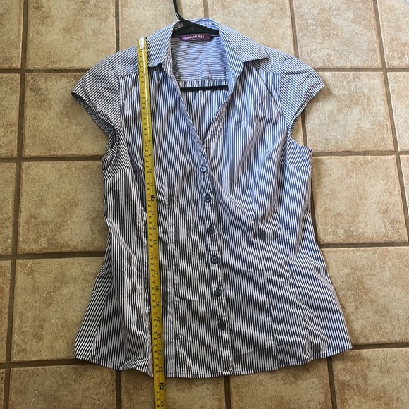 Blue and white stripe button down blouse - Picture 5 of 6